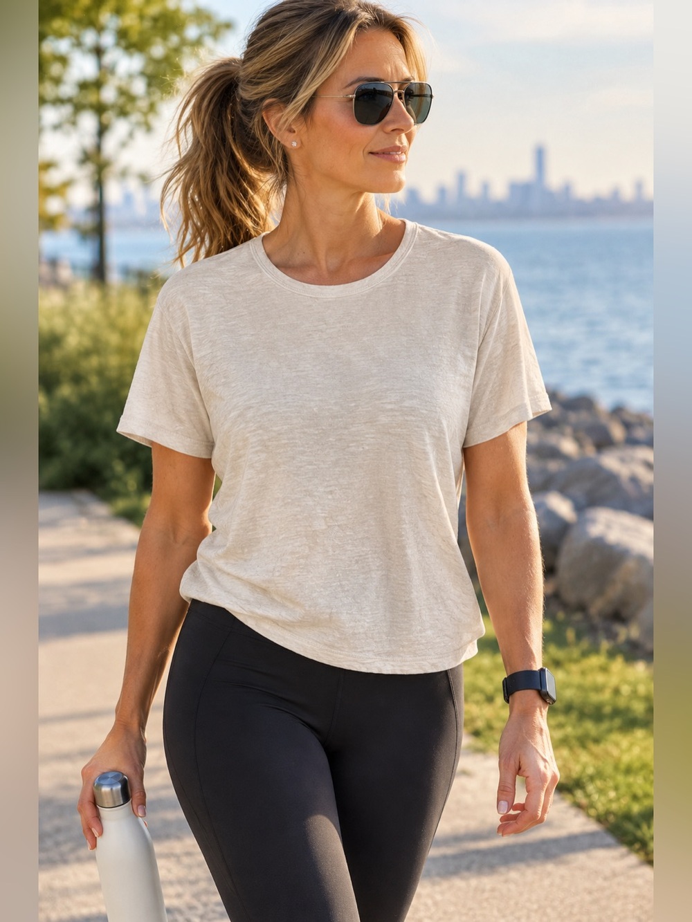 Athleta Women's Lightweight Crewneck Tee in Light Beige